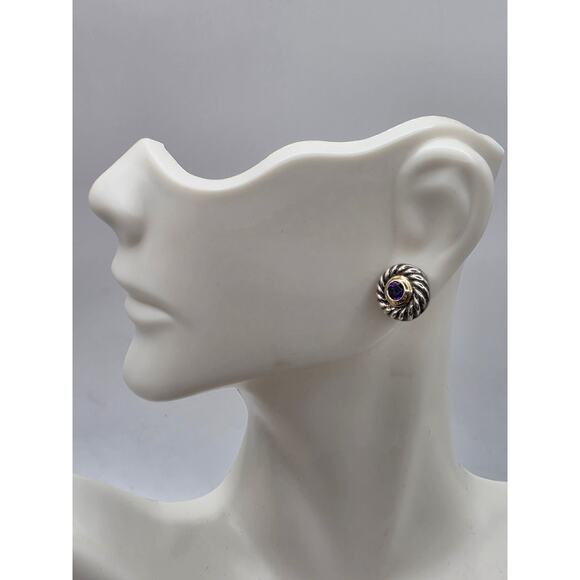 David Yurman Sterling Silver Amethyst Cookie Stud Earrings - Picture 10 of 16